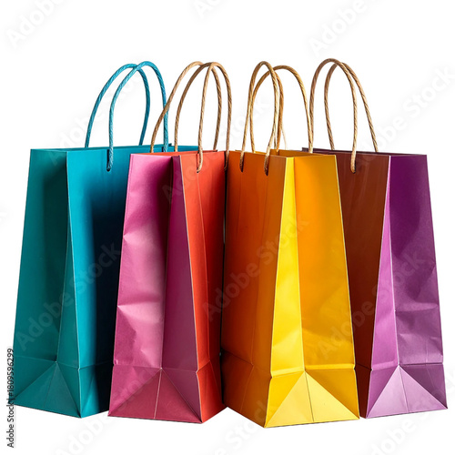 Colorful shopping bags on transparent or white background representing consumerism
