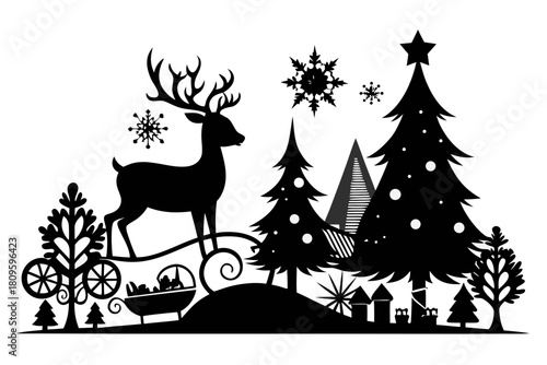 christmas sihouette black vector white background 