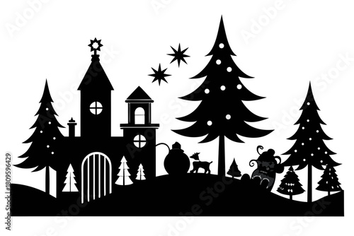 christmas sihouette black vector white background 