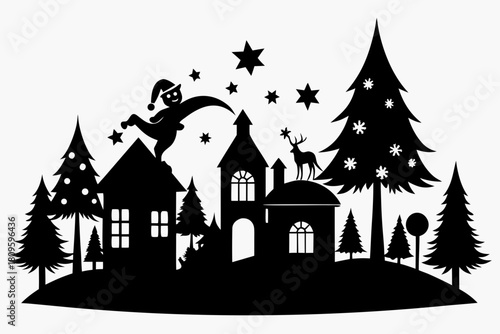 christmas sihouette black vector white background 