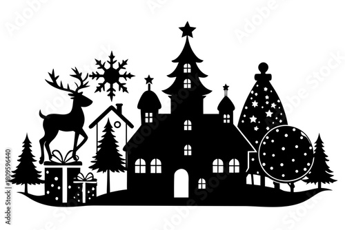 christmas sihouette black vector white background 