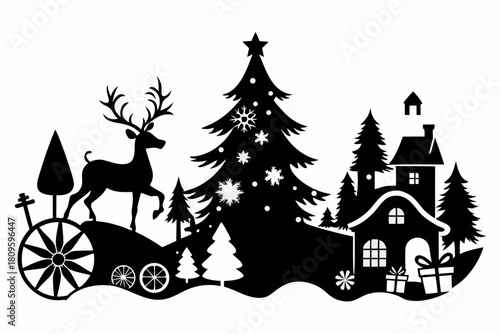 christmas sihouette black vector white background 
