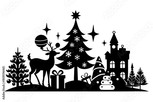 christmas sihouette black vector white background 