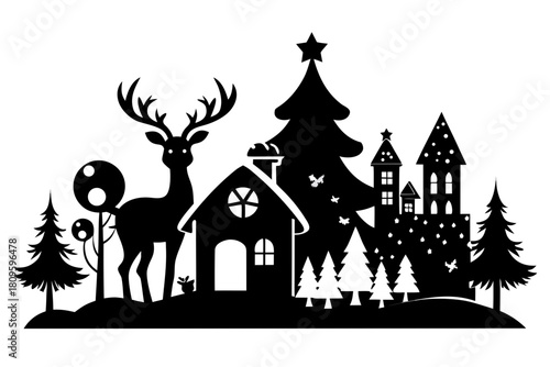 christmas sihouette black vector white background 