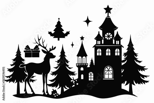christmas sihouette black vector white background 