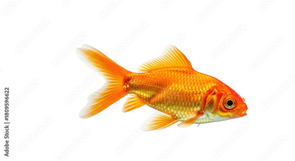 Fototapeta premium A single vibrant orange goldfish swimming isolated on transparent background