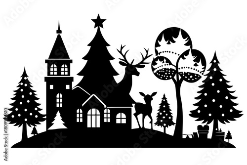 christmas sihouette black vector white background 