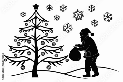 christmas sihouette black vector white background 