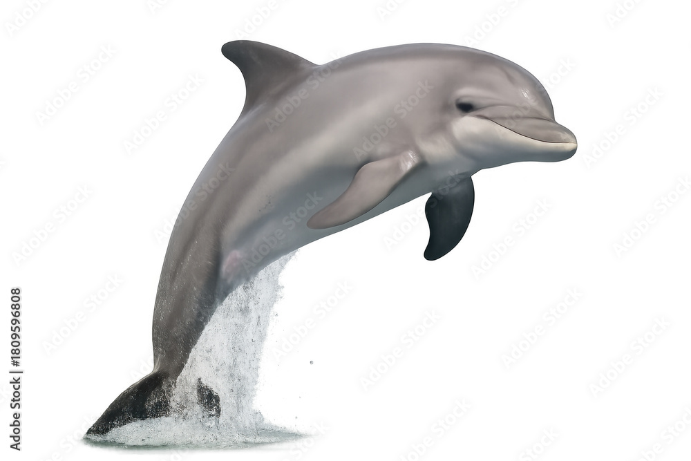 Naklejka premium Dolphin jumping out of water, splashing, isolated on a transparent background, marine life, animal, mammal