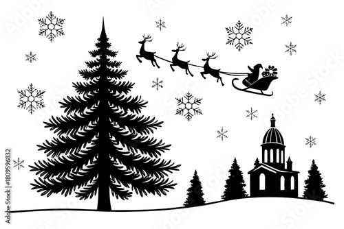 christmas sihouette black vector white background 
