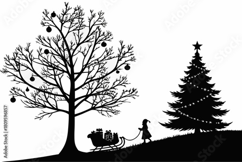 christmas sihouette black vector white background 