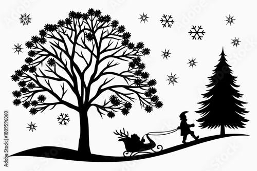 christmas sihouette black vector white background 