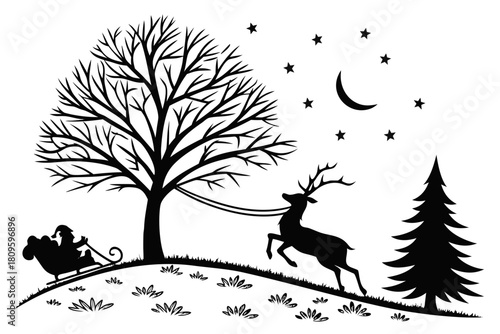 christmas sihouette black vector white background 