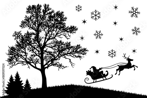 christmas sihouette black vector white background 