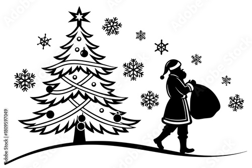 christmas sihouette black vector white background 