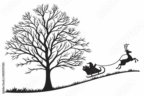 christmas sihouette black vector white background 