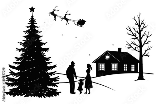 christmas sihouette black vector white background 