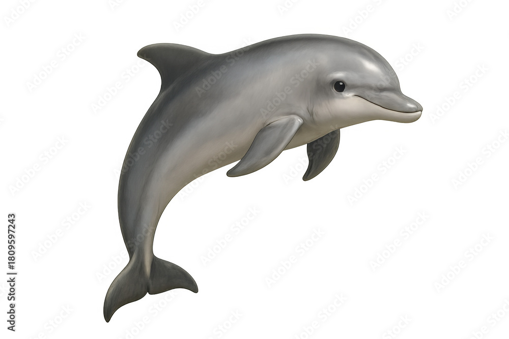 Naklejka premium Dolphin leaping gracefully out of water, a marine mammal illustration on transparent background symbolizing freedom and joy