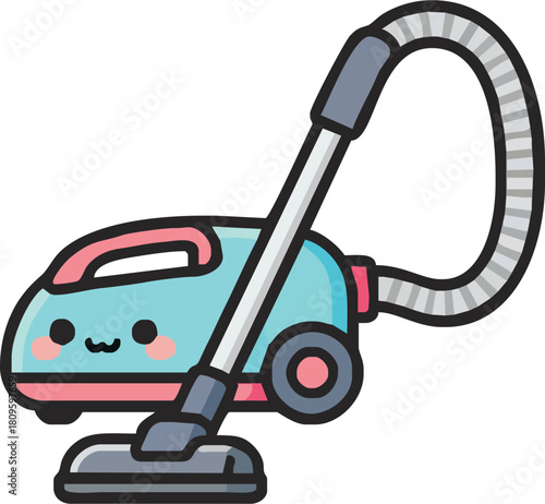 Adorable cartoon vacuum cleaner making chores fun, a cute cleaning appliance for a happy and tidy home, originally a scalable vector graphic