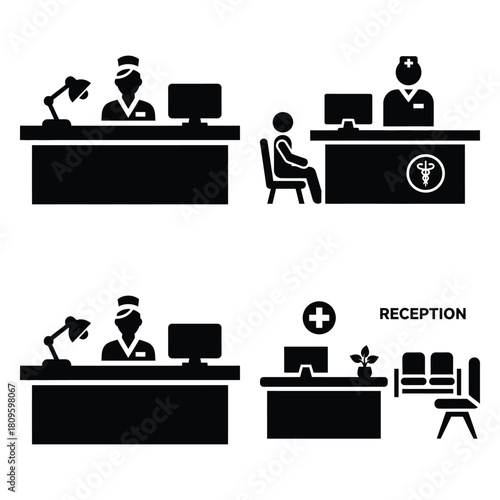 hospital reception vector icons– simple hospital and medical safety symbols