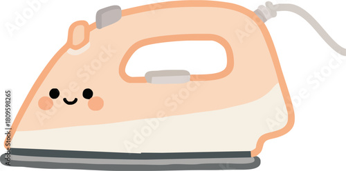 Delightful peach cartoon iron with a cheerful face, perfect for children's books, laundry guides, or whimsical design projects, radiates domestic charm
