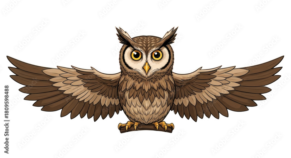 Obraz premium Detailed illustration of an owl with wings spread isolated on transparent background