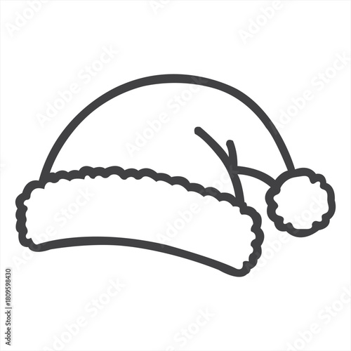 A whimsical Santa hat outline evokes holiday cheer and festive anticipation with a minimalistic line drawing on a clean