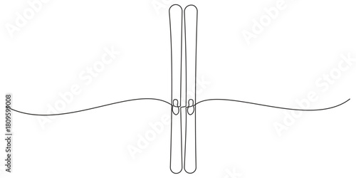 Water ski in continuous line drawing isolated on background summer sport equipment for water skiing in one line art style