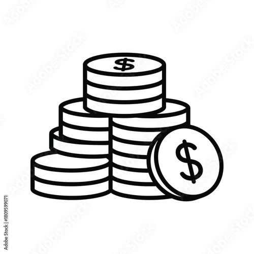 Stack of dollar coins icon representing finance, wealth, currency, savings, and investment, isolated on