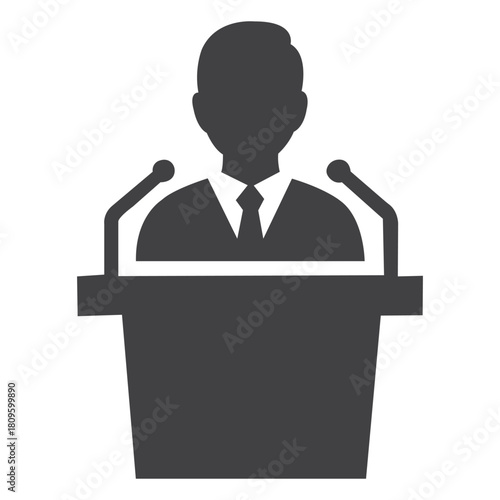 A confident speaker addressing an audience sharing knowledge and insight at a conference stage with microphone stands
