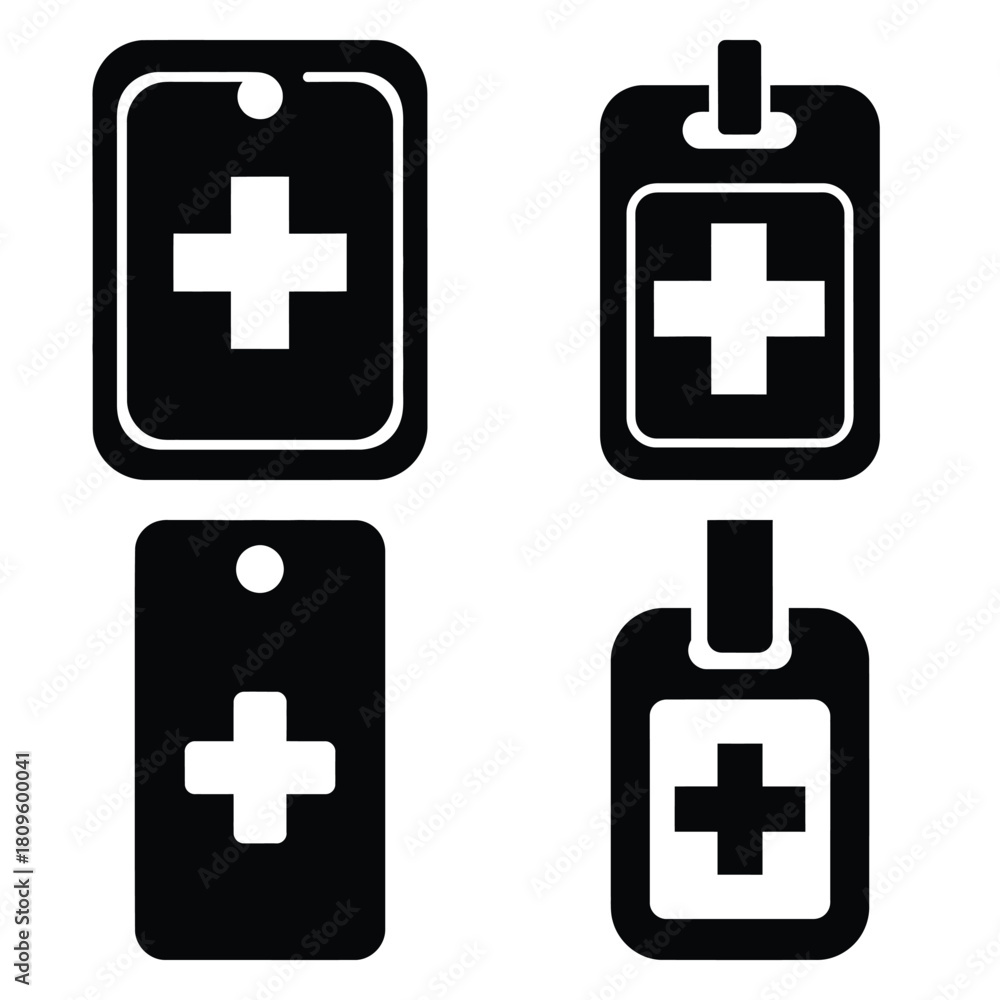 Obraz premium medical id tag vector icons– simple hospital and medical safety symbols
