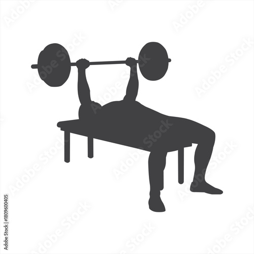 An intense silhouette of a weightlifter bench pressing pushing their limits towards peak performance in a strong and