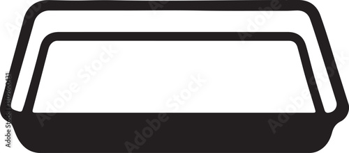 A simple black and white graphic of a rectangular tray with rounded corners and a double border line