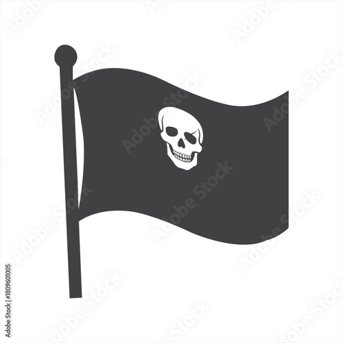 A chilling pirate flag waving ominously a dark harbinger of adventure and daring voyages with stark black and white