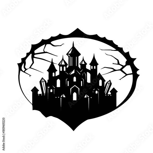 Spooky Gothic Castle Silhouette Illustration.