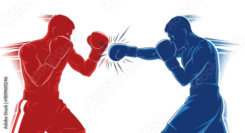 Illustration of two boxers facing each other, one in red and the other in blue, ready to fight.