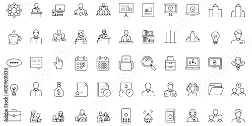 Collection of Business Icons in Line Style Vector Illustration Set