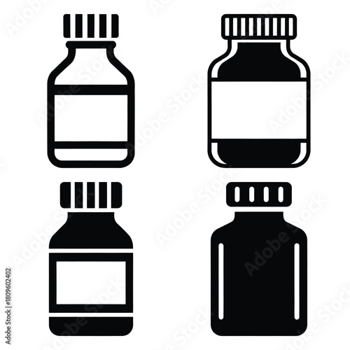 medicine bottle vector icons– simple hospital and medical safety symbols