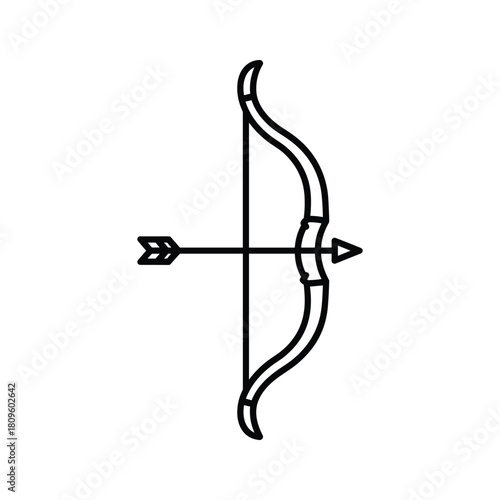 Line art illustration of a bow and arrow aiming, isolated on
