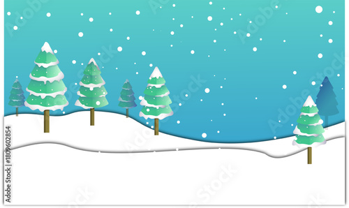 Embrace the serene beauty of a peaceful winter landscape, where snow-dusted evergreen trees stand tall amidst a gentle snowfall under a cool sky