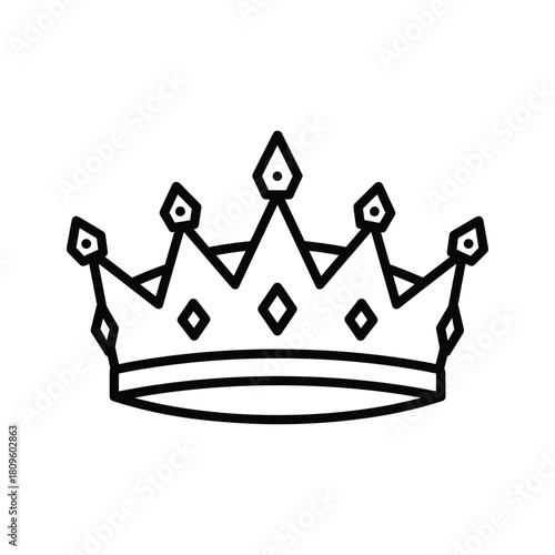 Simple outline drawing of a royal crown with gems, symbolizing power and success, isolated on