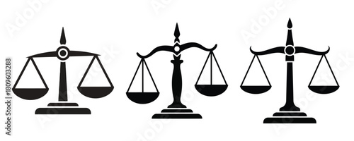 scales of justice and law,Balancing scale icon and Scales of justice icon set. Law and legal symbol collection. Simple line and silhouette style. Balance, equality, court, lawyer, judgment vector