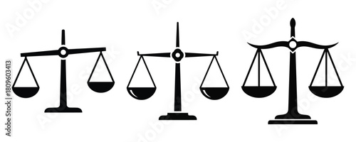 scales of justice and law,Balancing scale icon and Scales of justice icon set. Law and legal symbol collection. Simple line and silhouette style. Balance, equality, court, lawyer, judgment vector