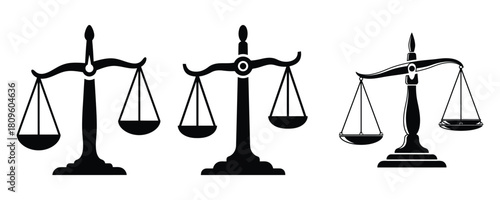 scales of justice and law,Balancing scale icon and Scales of justice icon set. Law and legal symbol collection. Simple line and silhouette style. Balance, equality, court, lawyer, judgment vector