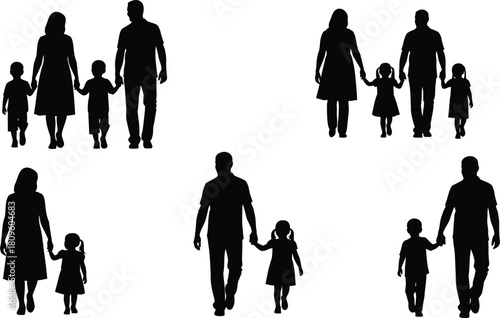 Family Silhouette Collection Diverse Representations of Parents & Children Holding Hands Together