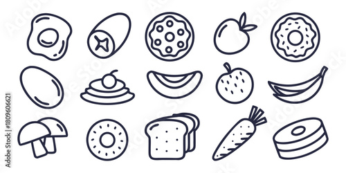 A collection of various food icons arranged in a grid pattern.