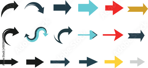 Collection of arrow icons in various colors and styles, symbolizing direction and movement