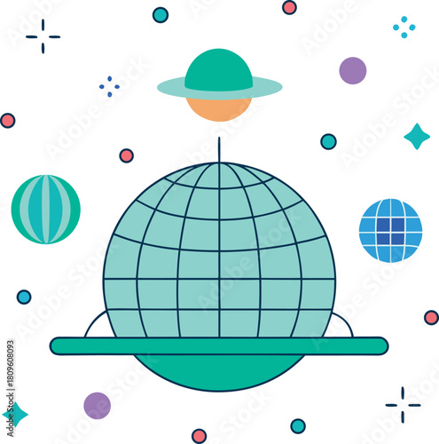 Galactic carnival pattern with floating balloons and stars