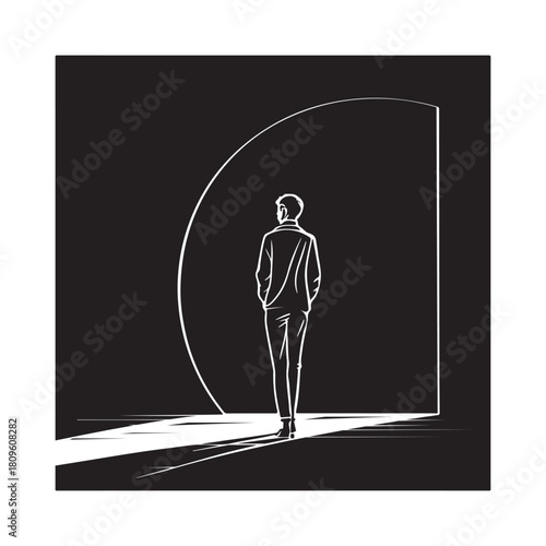 Black vector silhouette illustration of a human figure in the dark for art and design