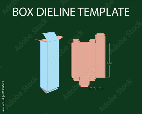 Strad Tuck end toothpaste Box 2x1.5x7.5 inch Dieline Template